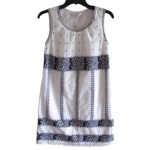 Max Studio Sleeveless Embroidered Dress Blue And White